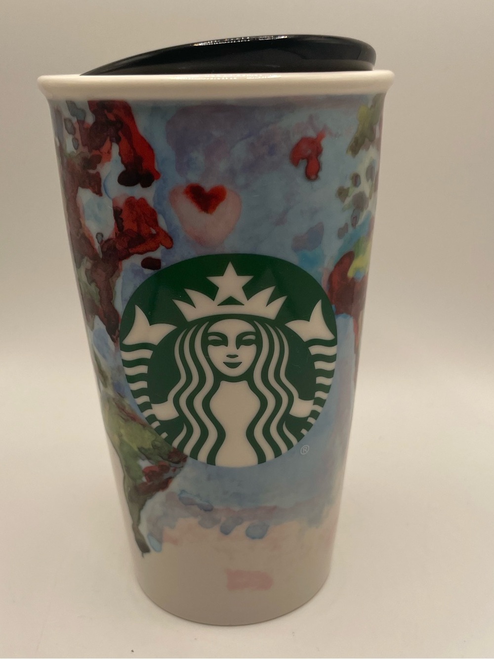 Starbucks Ceramic Travel Mug - Blue Floral Design